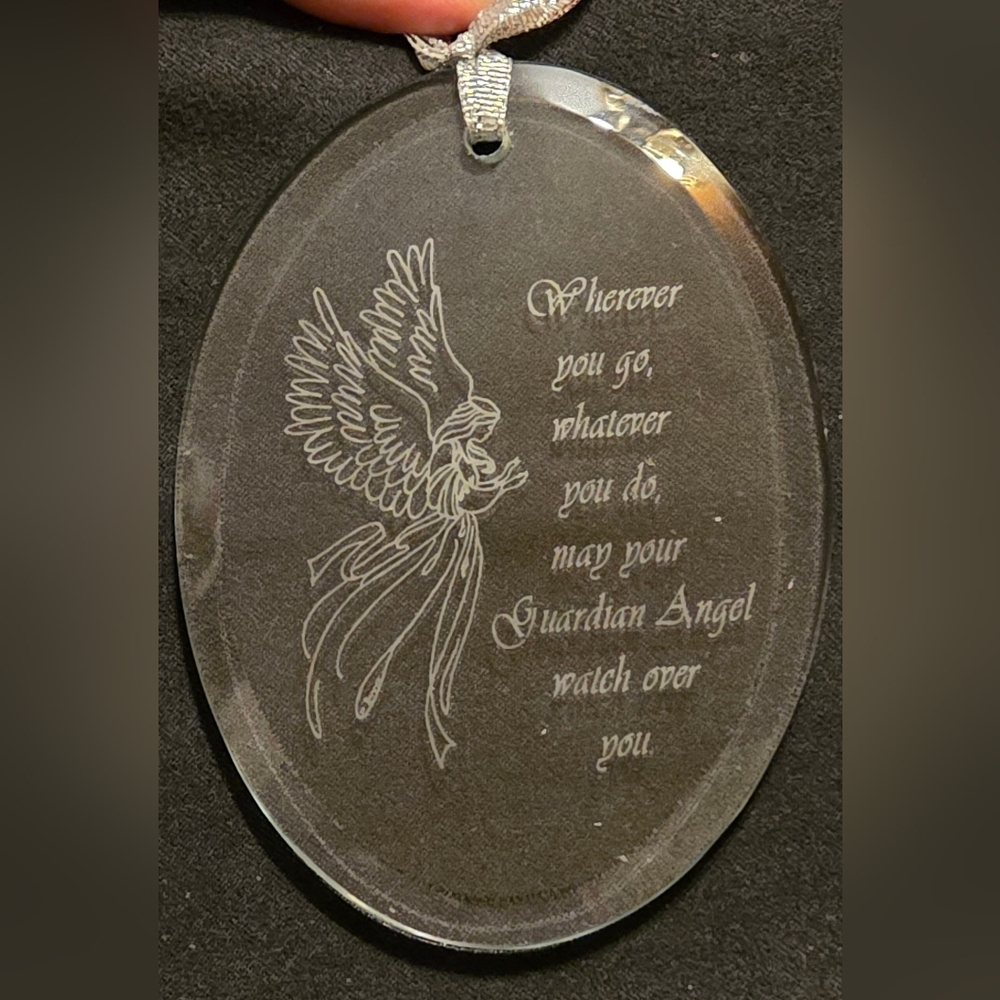 Glass/Crystal Etched Guardian Angel Ornament 3.75 x 2.75"